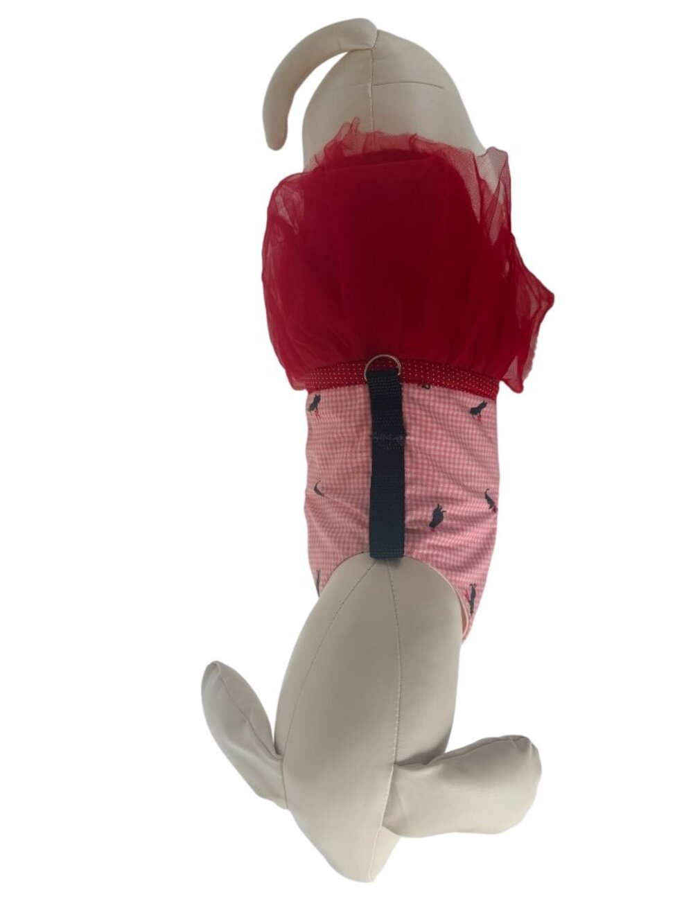 Handmade Small Dog Adjustable Dress Outfit w Harness Red Tulle Pink Gingham Cats - Picture 2 of 4